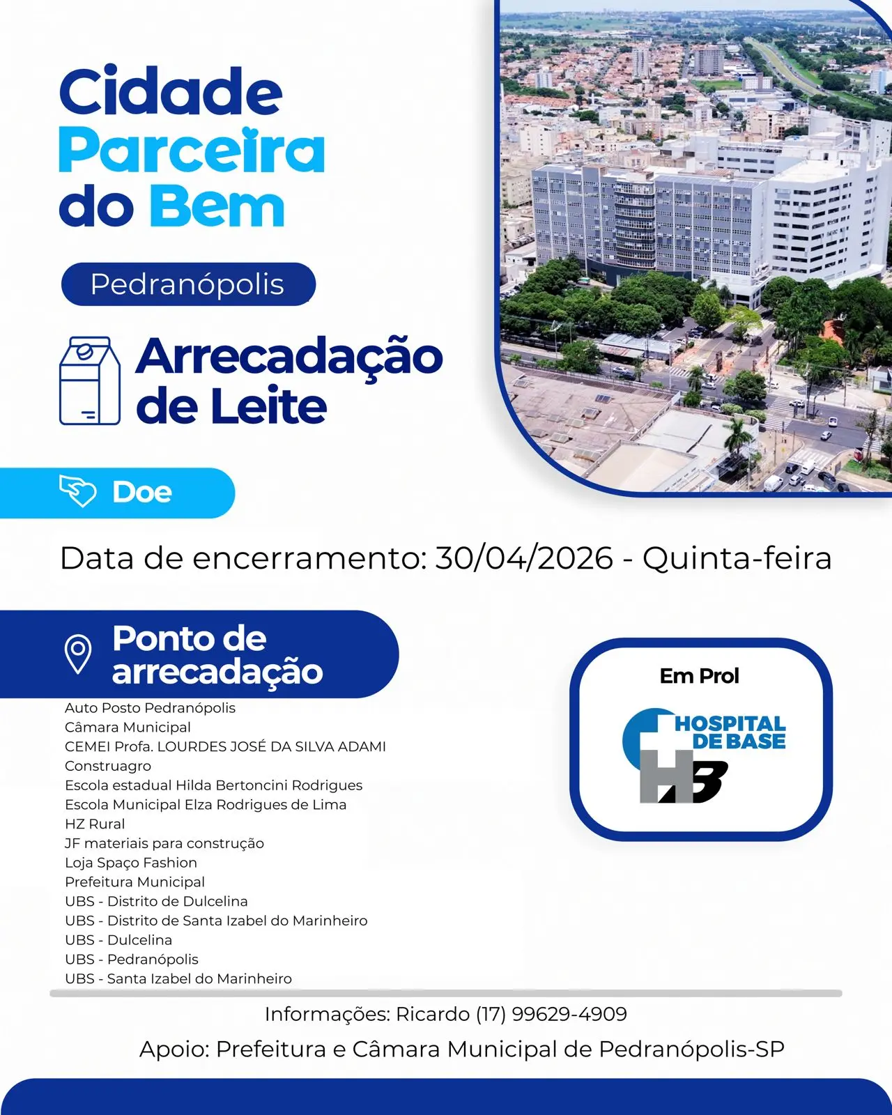 Campanha Solidária de Arrecadação de Leites, de Pedranópolis-SP