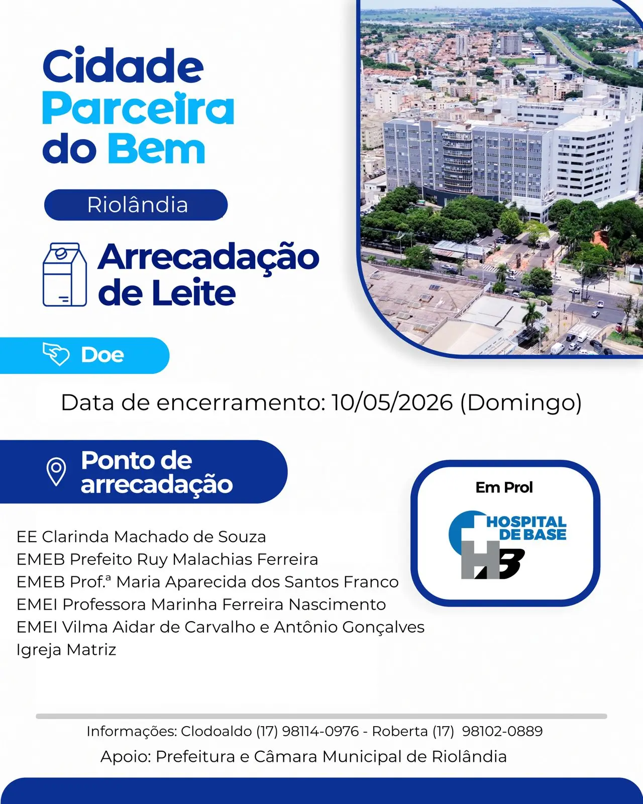 Campanha Solidária de Arrecadação de Leites de Riolândia-SP